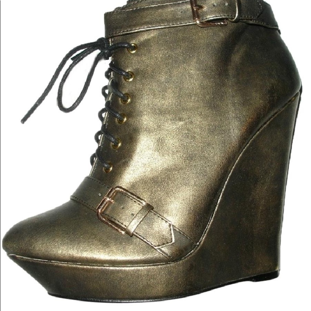 colin stuart antique gold wedge booties sz 10